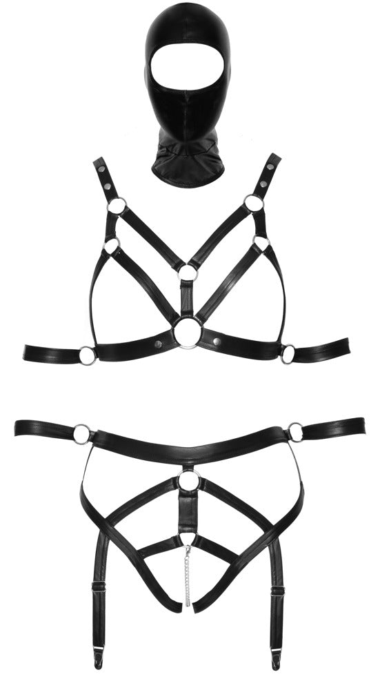 Bad Kitty Riemen-Set mit Armfesseln und Kopfmaske aus Lederimitat