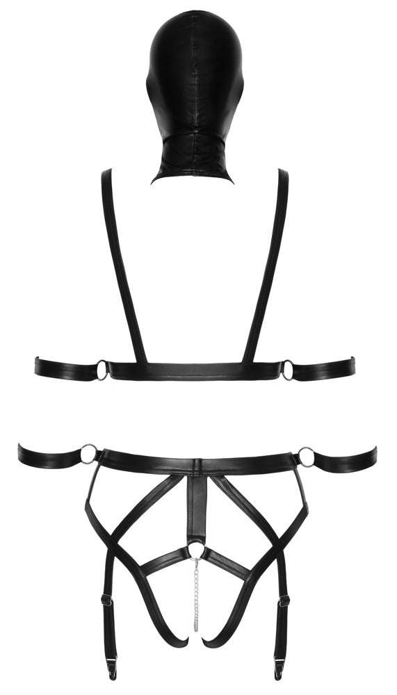 Bad Kitty Riemen-Set mit Armfesseln und Kopfmaske aus Lederimitat
