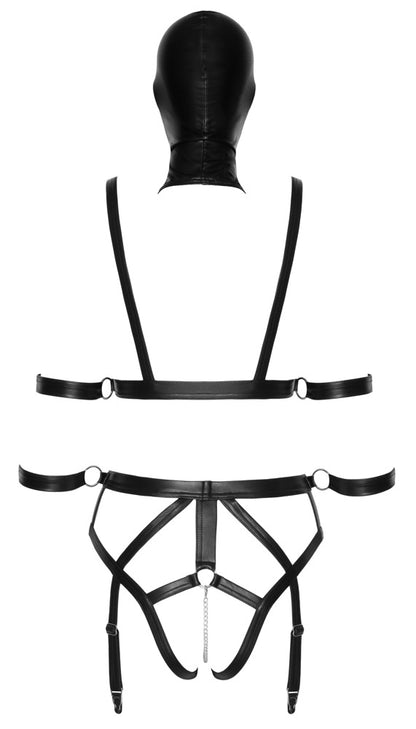 Bad Kitty Riemen-Set mit Armfesseln und Kopfmaske aus Lederimitat