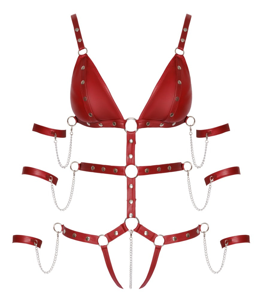 Bad Kitty Riemen-Body ouvert in Rot mit Fesselriemen (Bondage-Style)
