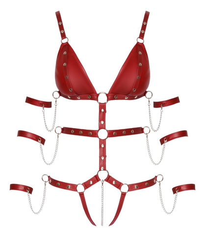 Bad Kitty Riemen-Body ouvert in Rot mit Fesselriemen (Bondage-Style)