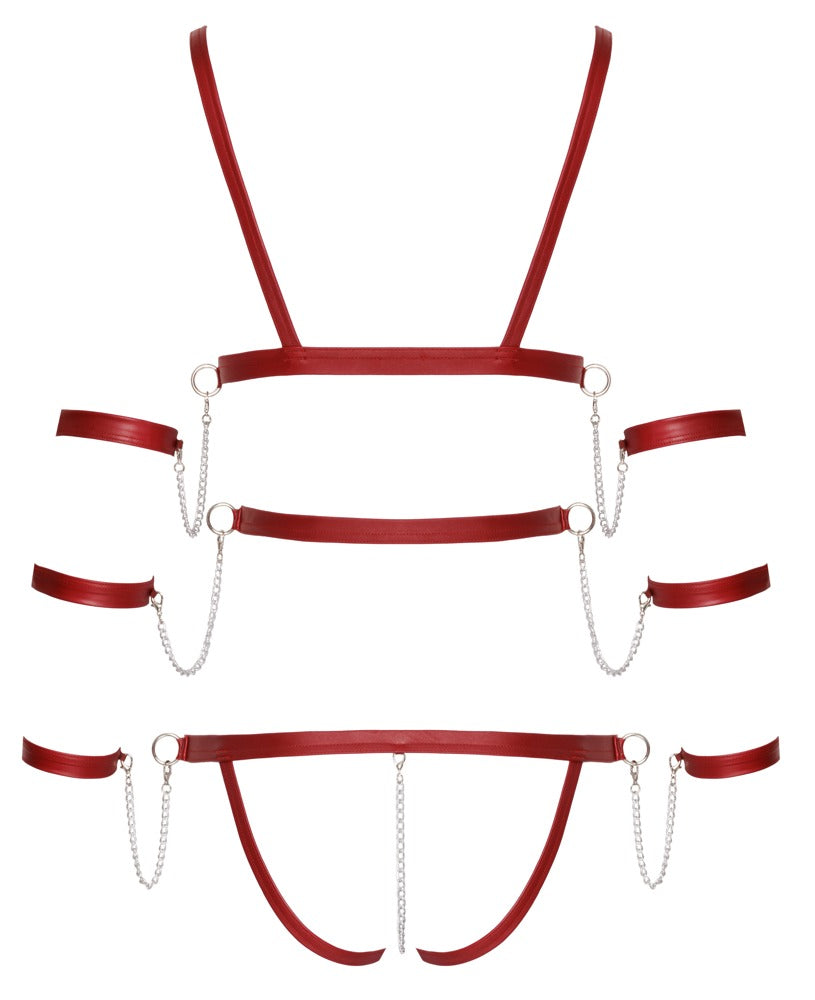 Bad Kitty Riemen-Body ouvert in Rot mit Fesselriemen (Bondage-Style)