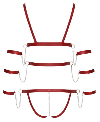 Bad Kitty Riemen-Body ouvert in Rot mit Fesselriemen (Bondage-Style)