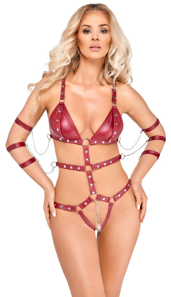 Bad Kitty Riemen-Body ouvert in Rot mit Fesselriemen (Bondage-Style)