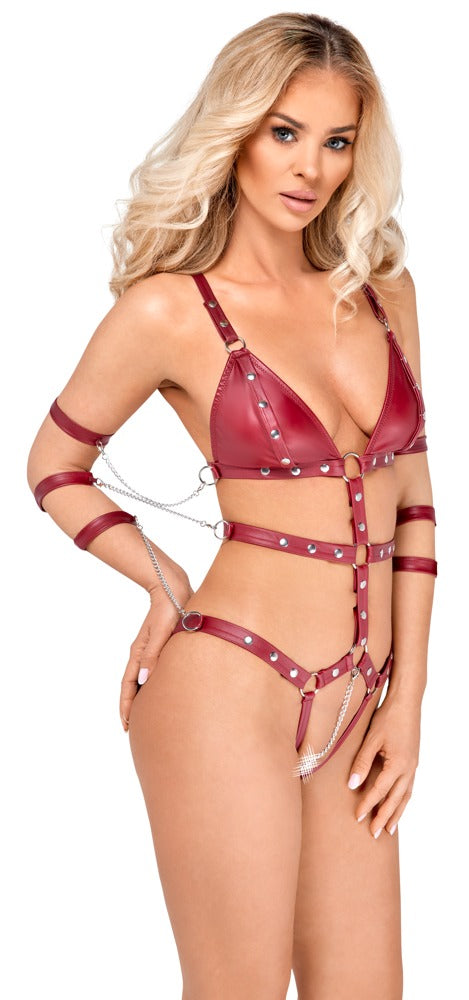 Bad Kitty Riemen-Body ouvert in Rot mit Fesselriemen (Bondage-Style)