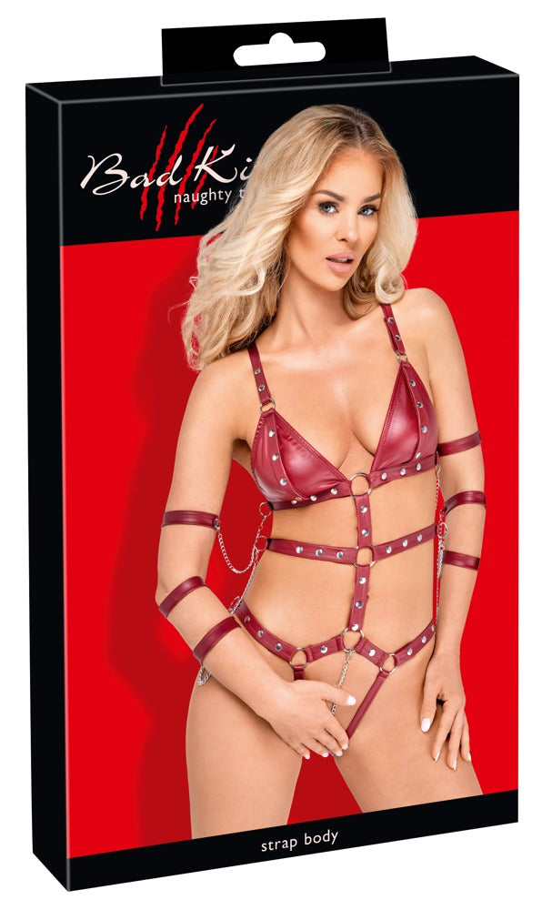 Bad Kitty Riemen-Body ouvert in Rot mit Fesselriemen (Bondage-Style)
