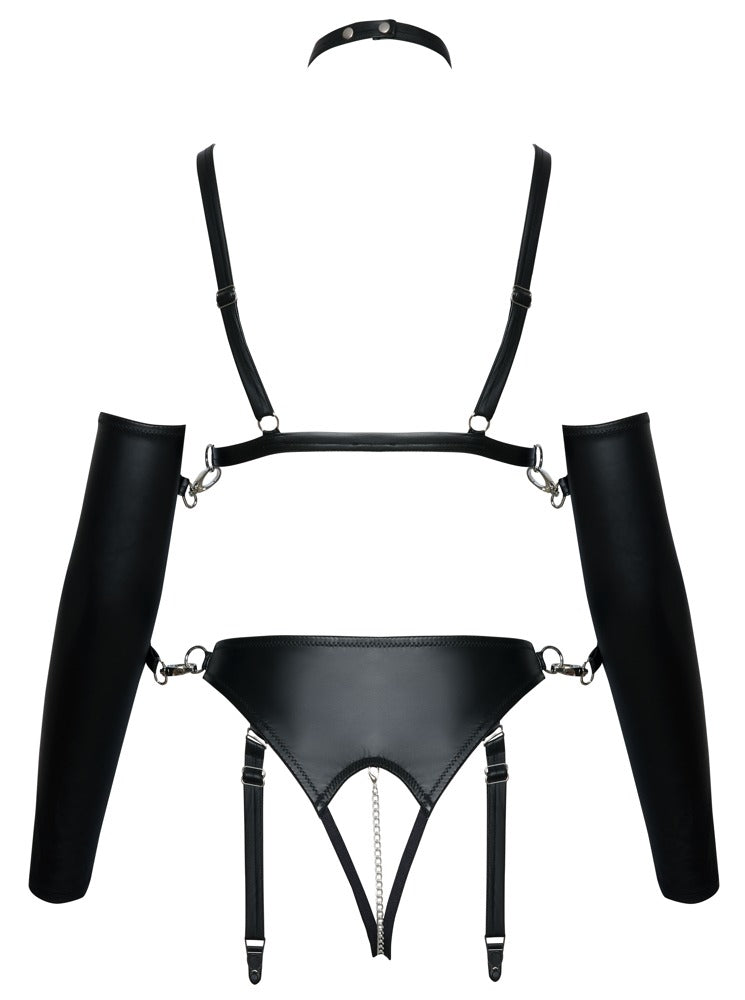 Bad Kitty Ouvert-Set mit Riemen-BH, Straps-Slip, Halsband und Fessel-Armstulpen