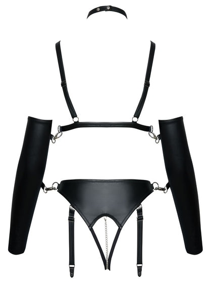 Bad Kitty Ouvert-Set mit Riemen-BH, Straps-Slip, Halsband und Fessel-Armstulpen