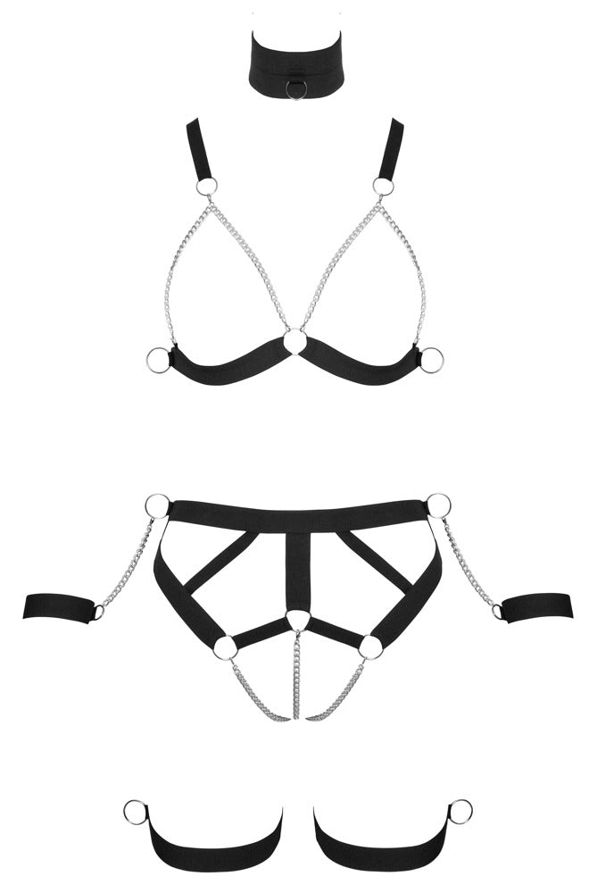 Bad Kitty Riemen-Bikini Harness-Set ouvert mit Hals- und Handfesseln