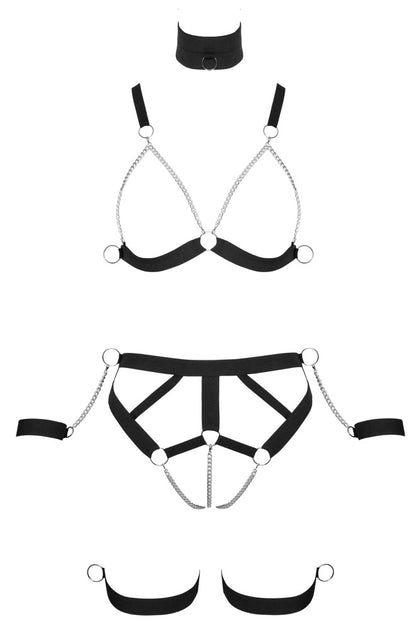 Bad Kitty Riemen-Bikini Harness-Set ouvert mit Hals- und Handfesseln