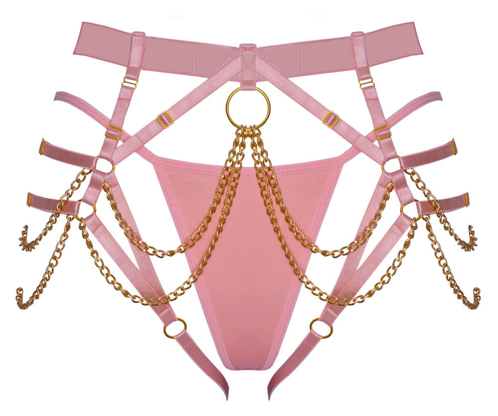 Bad Kitty Harness-String in Rosé mit Ketten inkl. Mini-String
