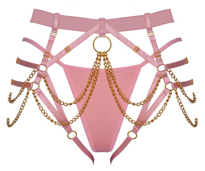 Bad Kitty Harness-String in Rosé mit Ketten inkl. Mini-String