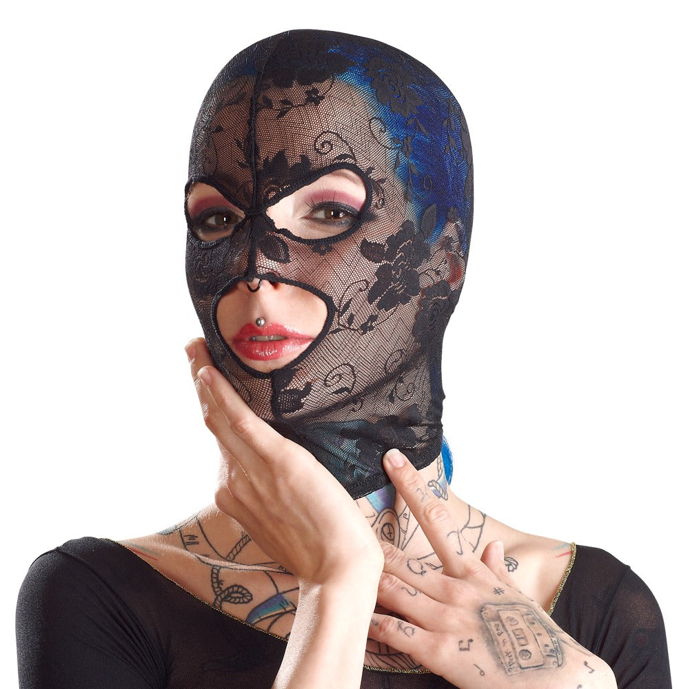 Bad Kitty Kopfmaske aus Spitze mit Mund- und Augenöffnung