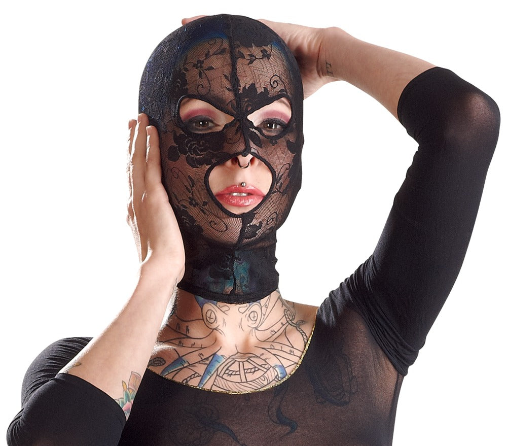 Bad Kitty Kopfmaske aus Spitze mit Mund- und Augenöffnung