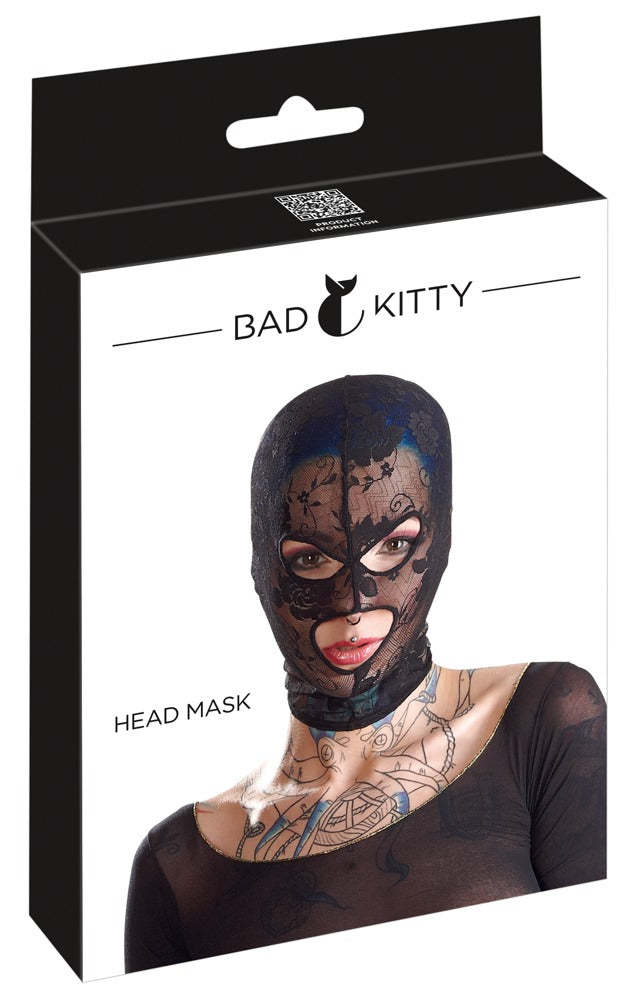 Bad Kitty Kopfmaske aus Spitze mit Mund- und Augenöffnung
