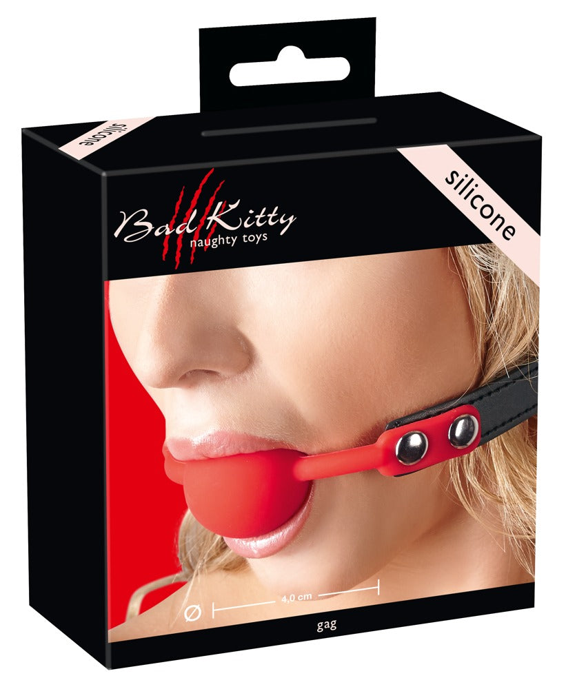 Bad Kitty Silikon-Knebel rund in Rot mit Lederimitat-Riemen
