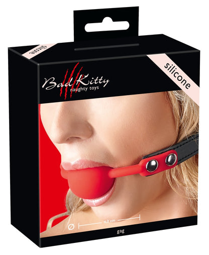 Bad Kitty Silikon-Knebel rund in Rot mit Lederimitat-Riemen