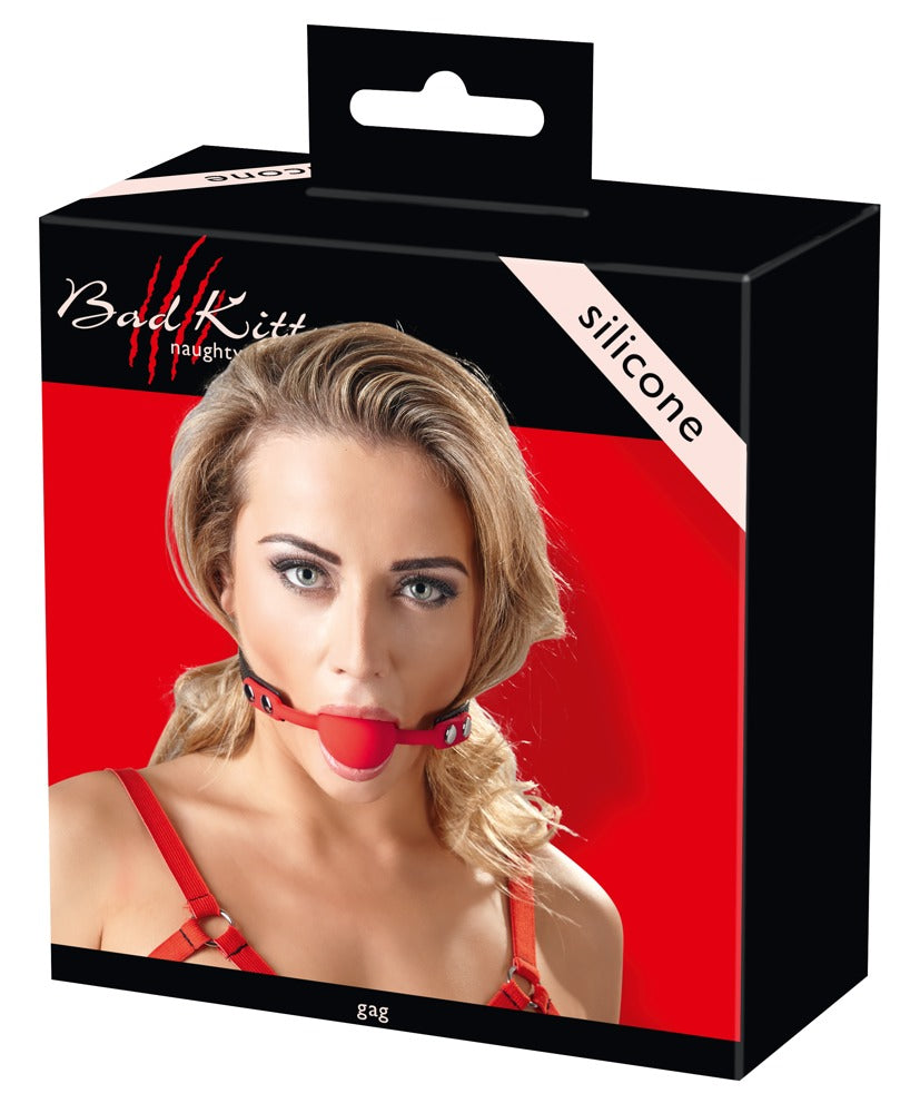 Bad Kitty Silikon-Knebel rund in Rot mit Lederimitat-Riemen