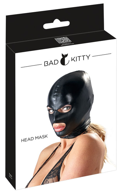 Bad Kitty Kopfmaske im Hochglanz-Wetlook mit Augen- und Mundöffnung