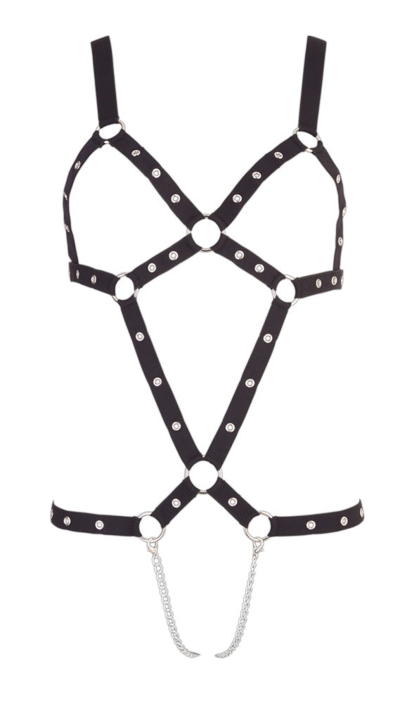 Bad Kitty Riemen-Body ouvert mit Nieten und Metallketten