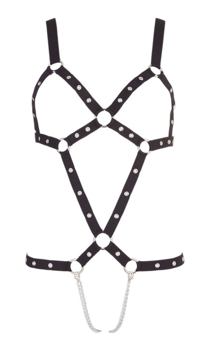 Bad Kitty Riemen-Body ouvert mit Nieten und Metallketten