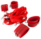 Bad Kitty Bettfessel-Set aus Lederimitat in Rot mit Riemenkreuz