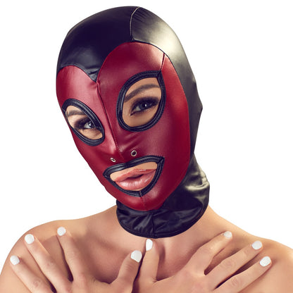 Bad Kitty Kopfmaske im 2-farbigen Mattlook mit Nasenloch-Ösen
