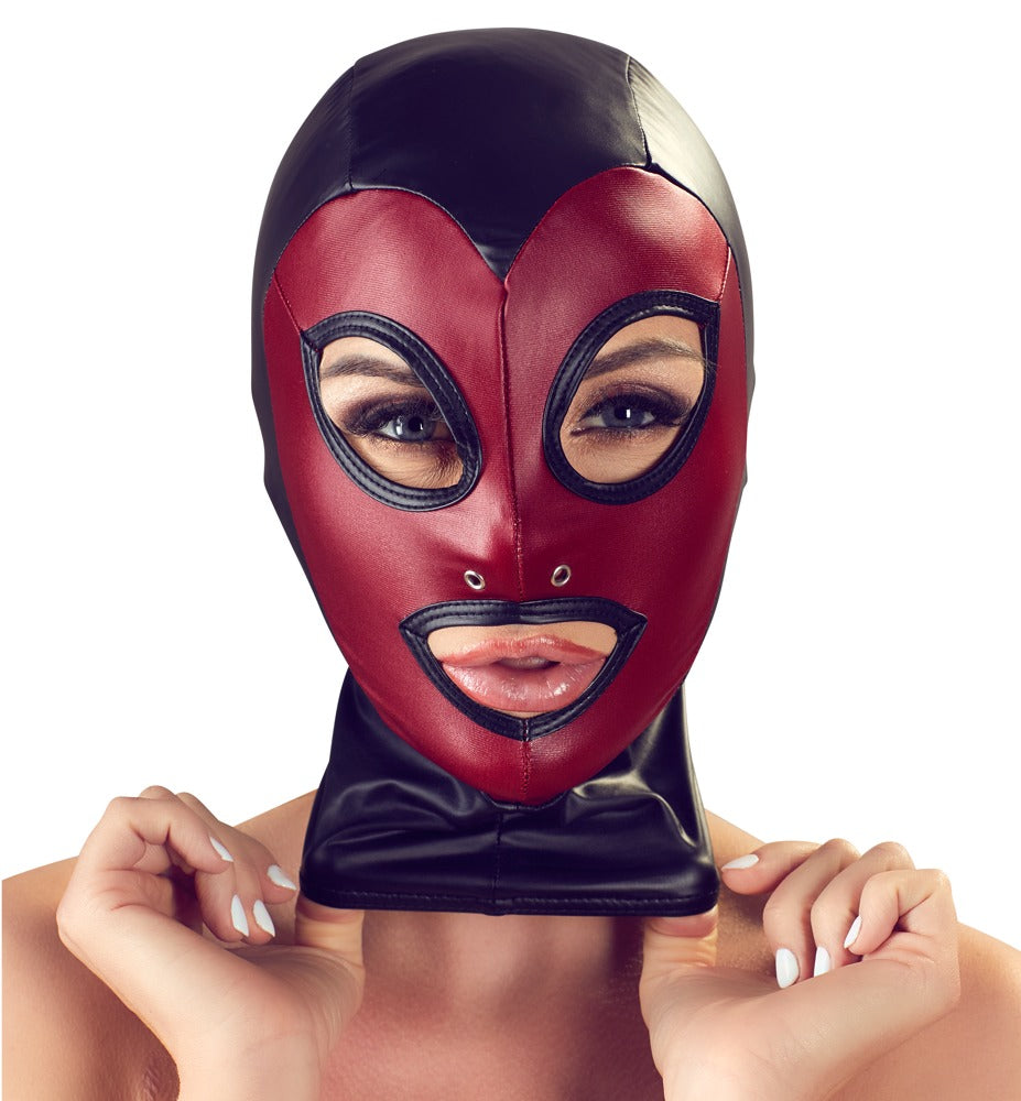 Bad Kitty Kopfmaske im 2-farbigen Mattlook mit Nasenloch-Ösen