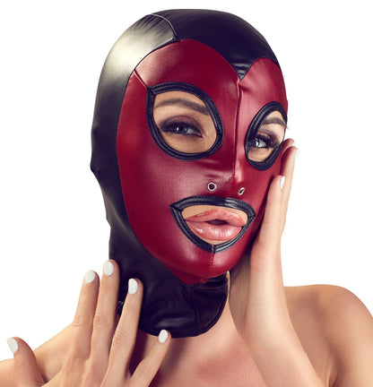 Bad Kitty Kopfmaske im 2-farbigen Mattlook mit Nasenloch-Ösen
