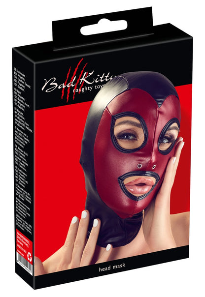 Bad Kitty Kopfmaske im 2-farbigen Mattlook mit Nasenloch-Ösen