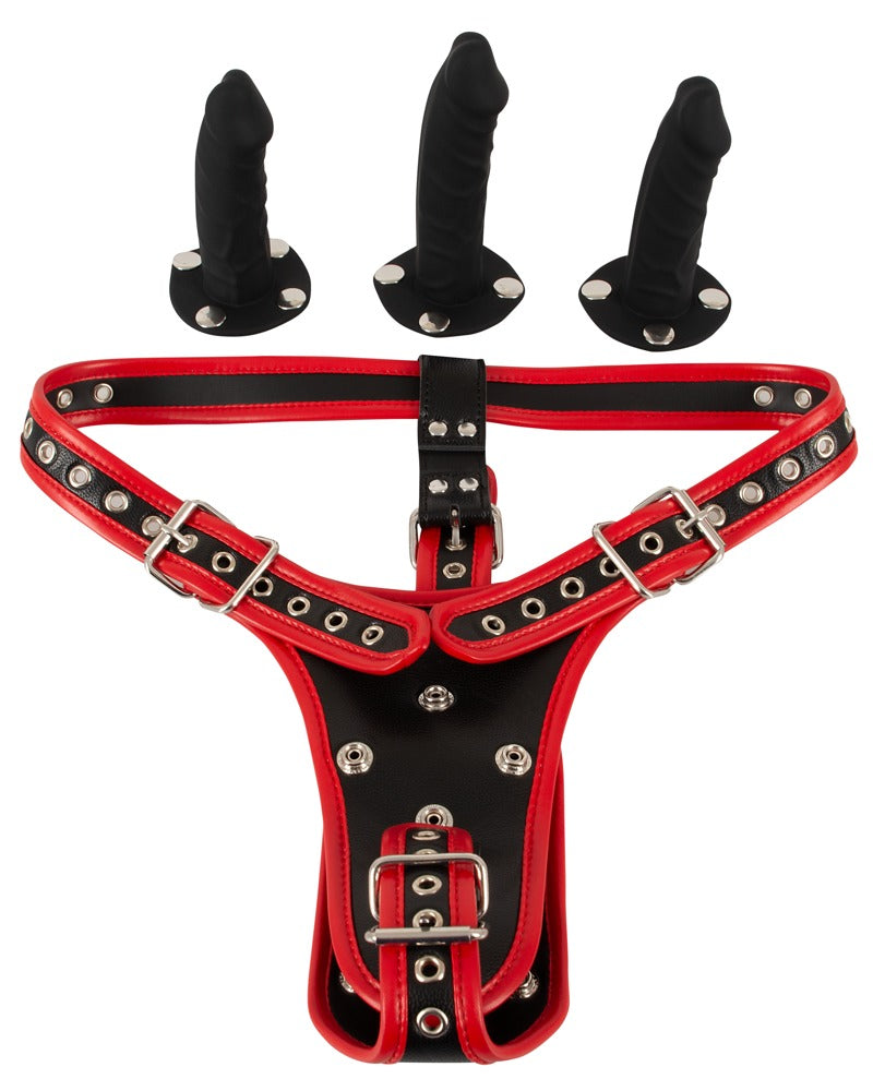 Bad Kitty Strap-on-String mit 3 Dildos für innen und außen
