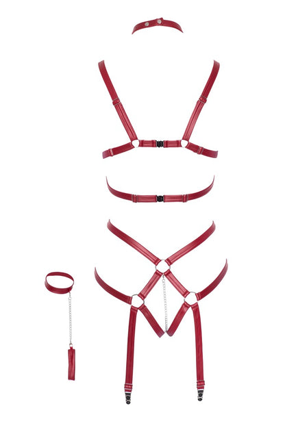 Bad Kitty Bondage-Body ouvert in Rot mit Strapsen, Schrittkette und Handfesseln