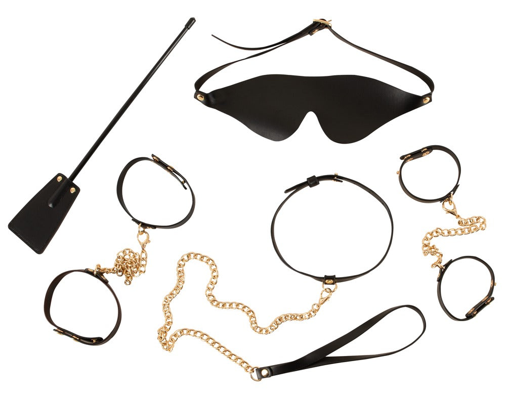 Bad Kitty Fessel-Set 5-teilig gold mit Halsfessel und Leine
