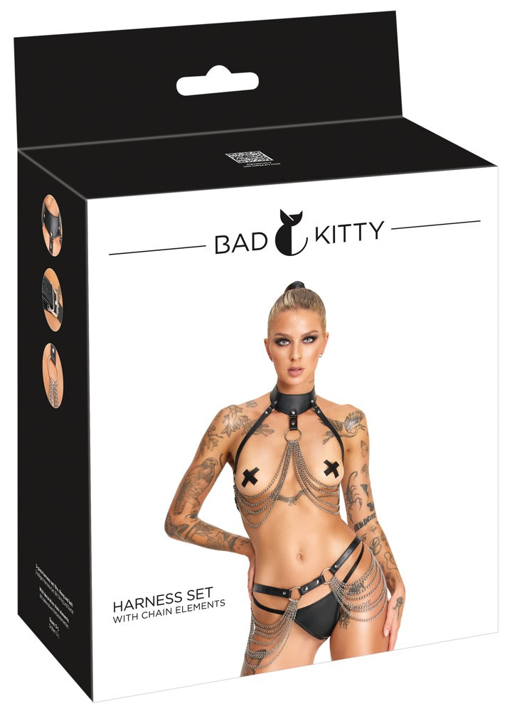 Bad Kitty 3-teiliges Harness-Set mit Ketten aus Lederimitat
