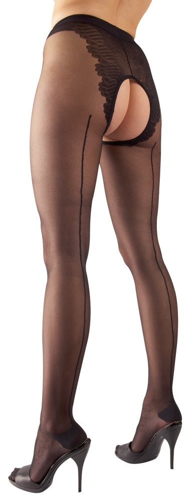 Cottelli Strumpfhose mit Höschenteil und Ziernaht, ouvert
