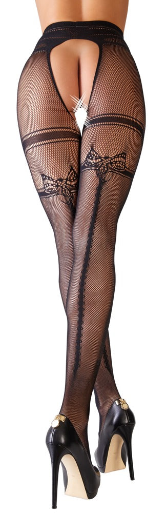 Cottelli Netz-Strumpfhose mit eingewebtem Strumpfband, ouvert