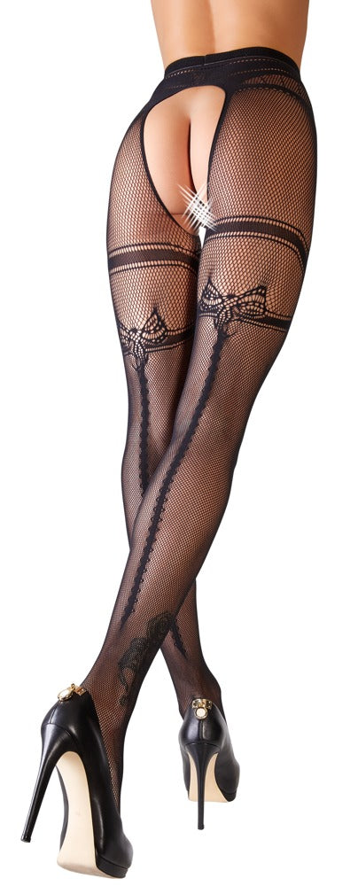 Cottelli Netz-Strumpfhose mit eingewebtem Strumpfband, ouvert
