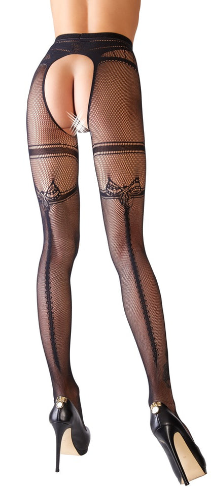 Cottelli Netz-Strumpfhose mit eingewebtem Strumpfband, ouvert