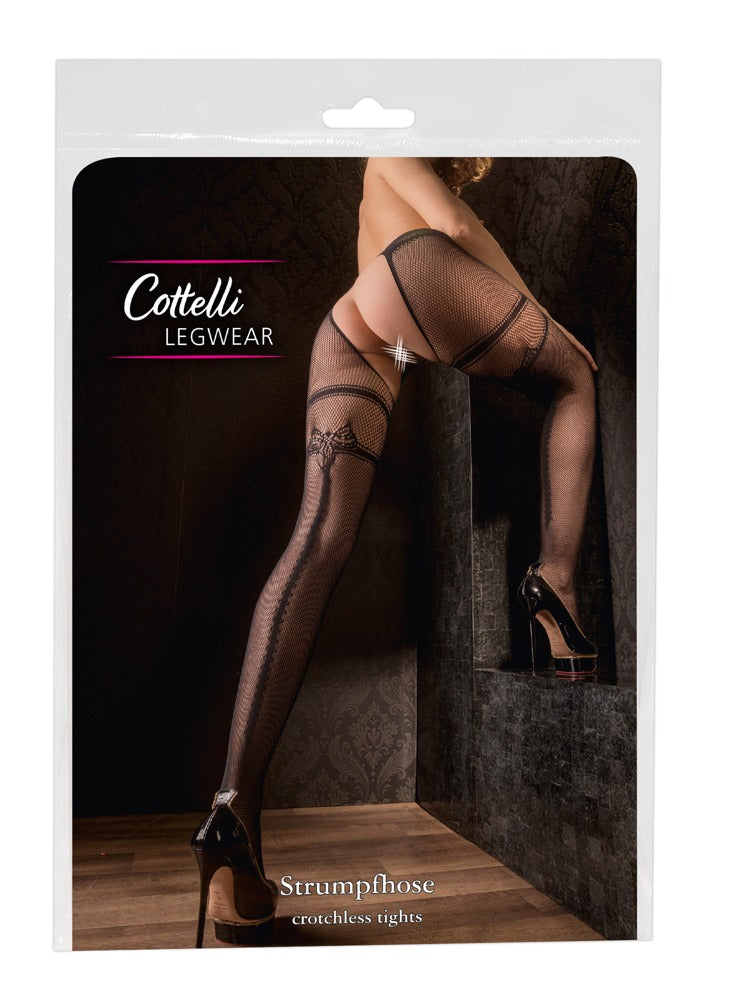 Cottelli Netz-Strumpfhose mit eingewebtem Strumpfband, ouvert