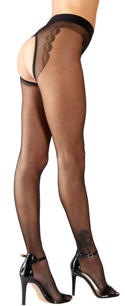 Cottelli Strumpfhose mit eingewebtem Tanga, ouvert