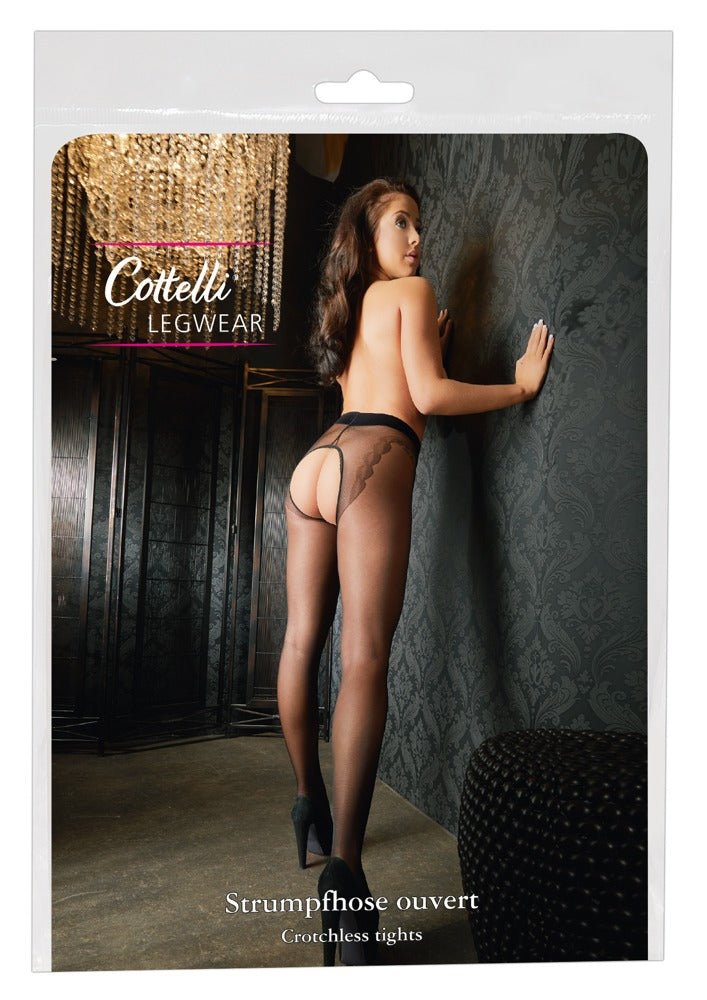Cottelli Strumpfhose mit eingewebtem Tanga, ouvert