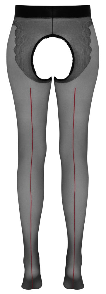 Cottelli Strumpfhose mit roter Ziernaht, ouvert
