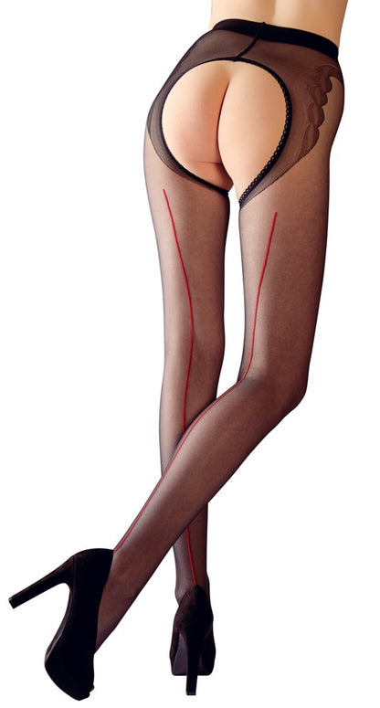 Cottelli Strumpfhose mit roter Ziernaht, ouvert
