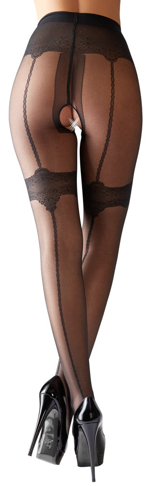 Cottelli Strumpfhose mit eingewebten Strumpfbändern, ouvert