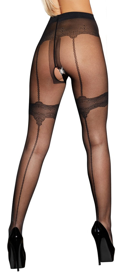 Cottelli Strumpfhose mit eingewebten Strumpfbändern, ouvert
