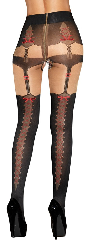 Cottelli Strumpfhose mit Muster in Schnür-Optik, ouvert