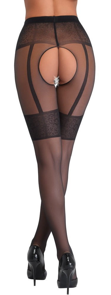 Cottelli Strumpfhose mit Strapsgurt und Strumpfbändern, 20 den, ouvert