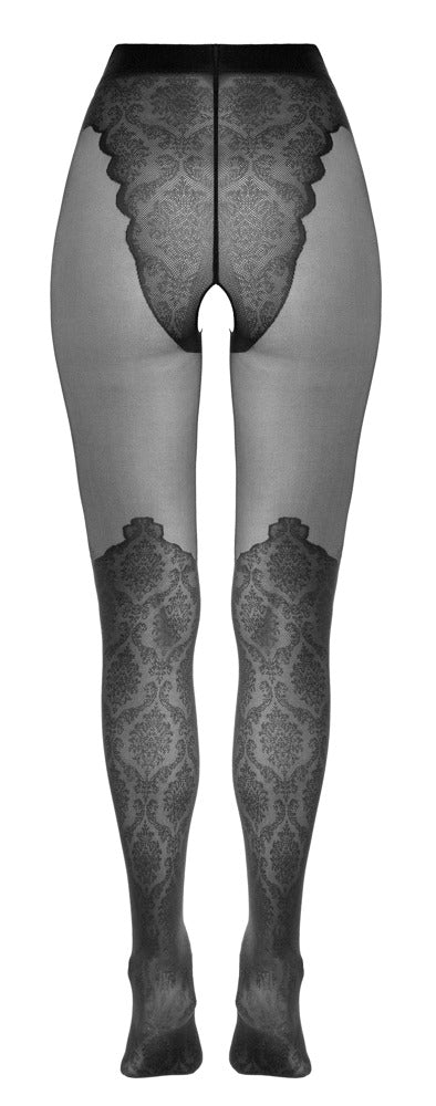 Cottelli Strumpfhose im Overknee-Look in Spitzenoptik, ouvert