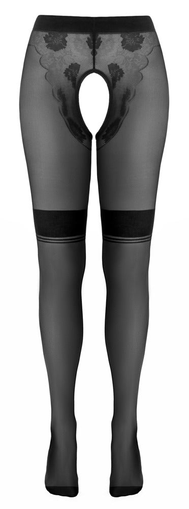 Cottelli Strumpfhose mit Höschen in Spitzenoptik, ouvert