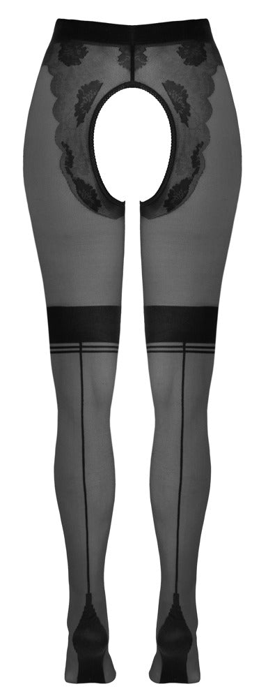 Cottelli Strumpfhose mit Höschen in Spitzenoptik, ouvert